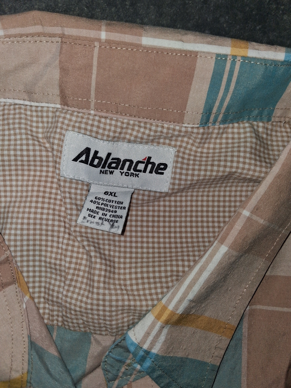 Ablanche Casual Short Sleeve Plaid Button-Down Shirt  Blue & Tan - Picture 3 of 5